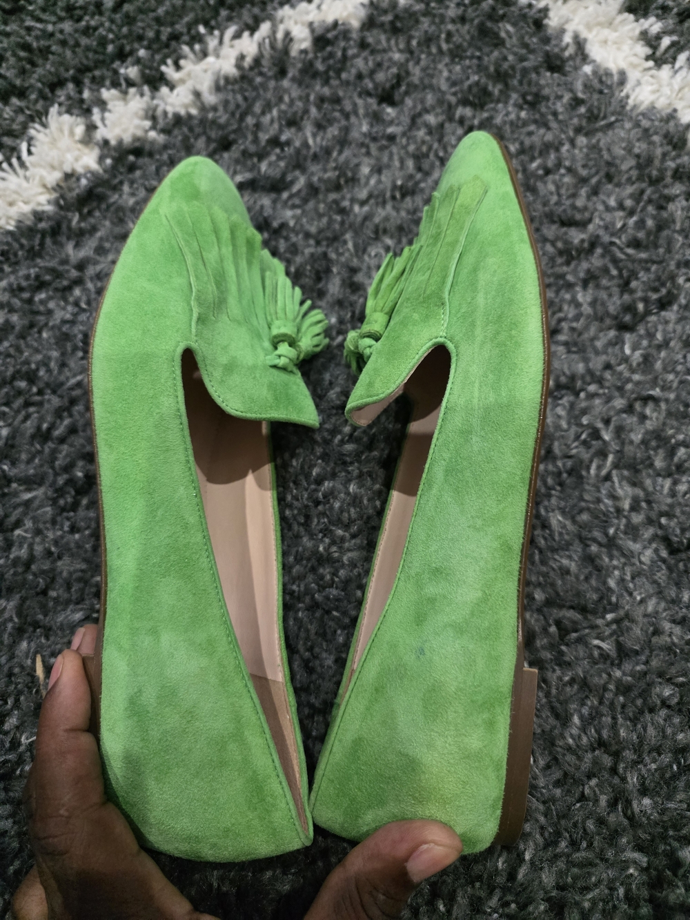 J. Crew Bright Green Suede Tassel Loafers Size 9 - Picture 8 of 9